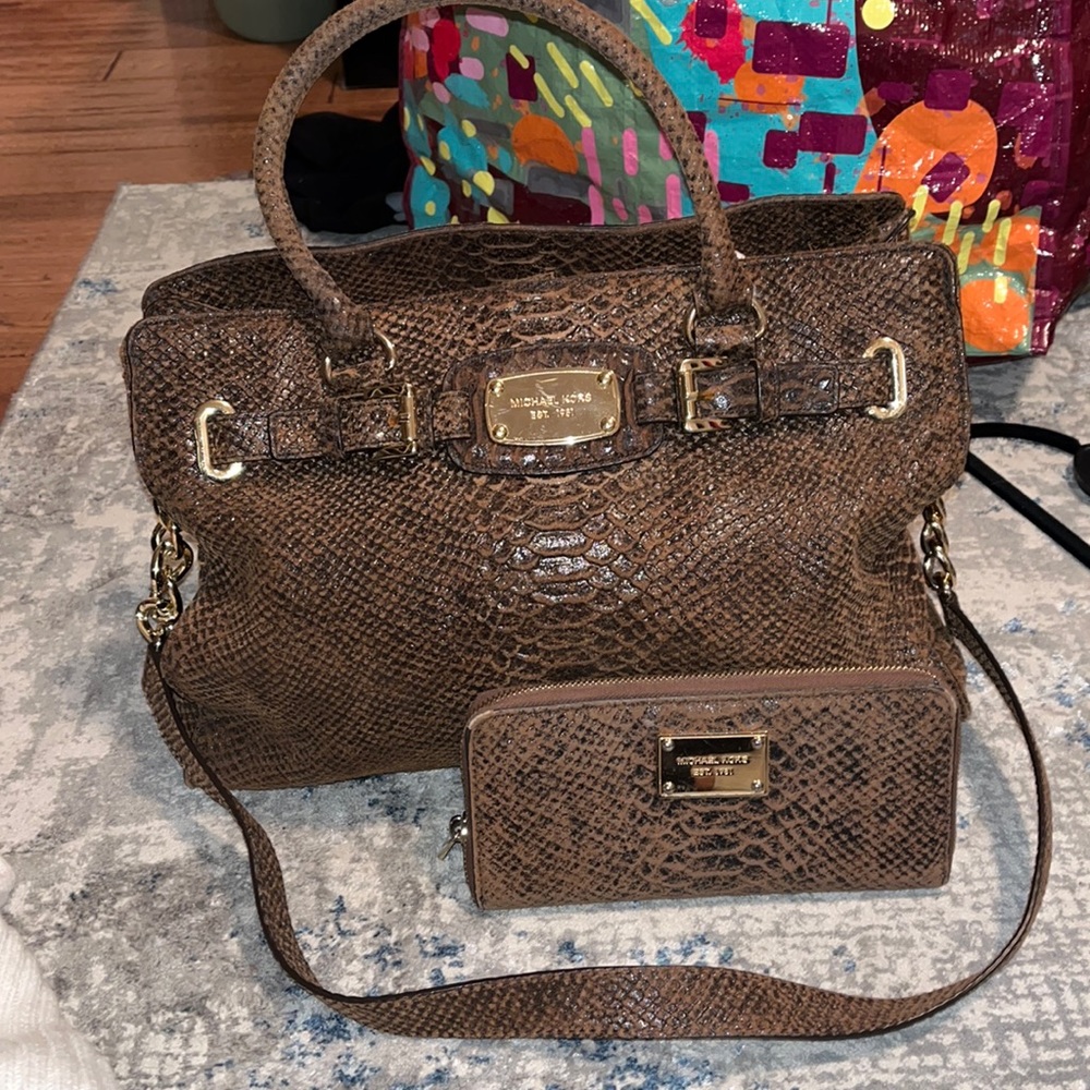 Michael Kors Snakeskin Purse & Matching Wallet